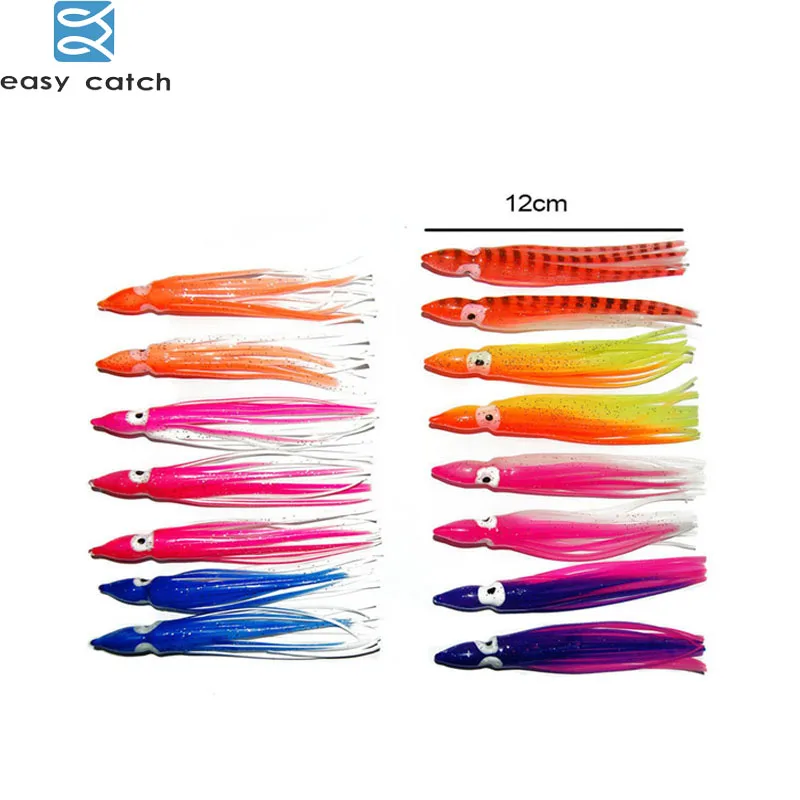 100pcs 12cm Mixed Color Soft Silicone Fishing Lures Plastic Octopus Squid Skirt Fishing Lure Saltwater Octopus Bait For Fishing