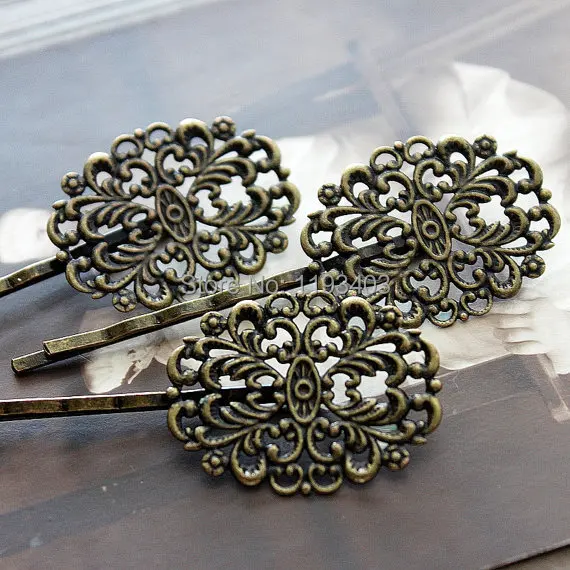 

100PCS vintage Antique Bronze hairpins cameo setting flower cabochon base hair accessories jewelry DIY Findings( PINSS-16)