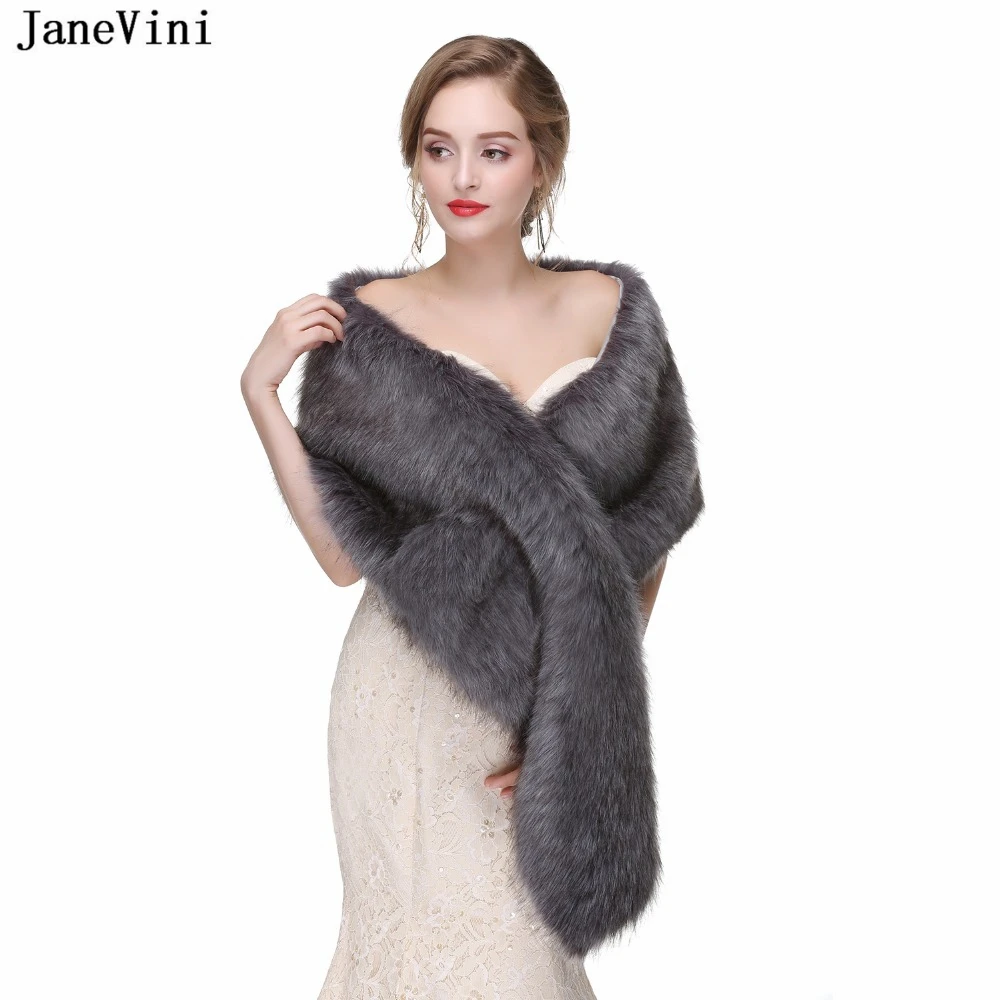 

JaneVini 2018 Fashion Bridal Faux Fur Wraps Wedding Coat Boleros Formal Party Shrug Winter Warm Women Shawls Fourrure Mariage