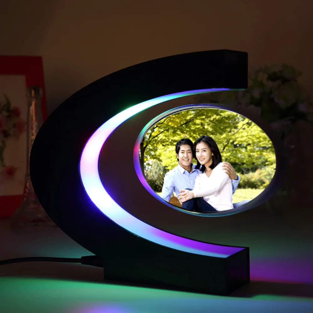 Magnetic Suspension Photo Frame, C Shape, LED Magnetic Levitation Pictures Frame, Home Office Decoration, Mother's Day Gift