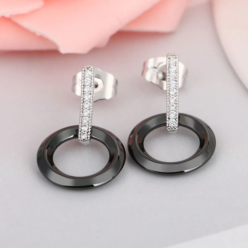 2019 Elegant Fashion Style Geometry Jewelry Sets for Women Ceramic Rhinestone Earrings Pendant Necklace Party Jewelry Set Gift