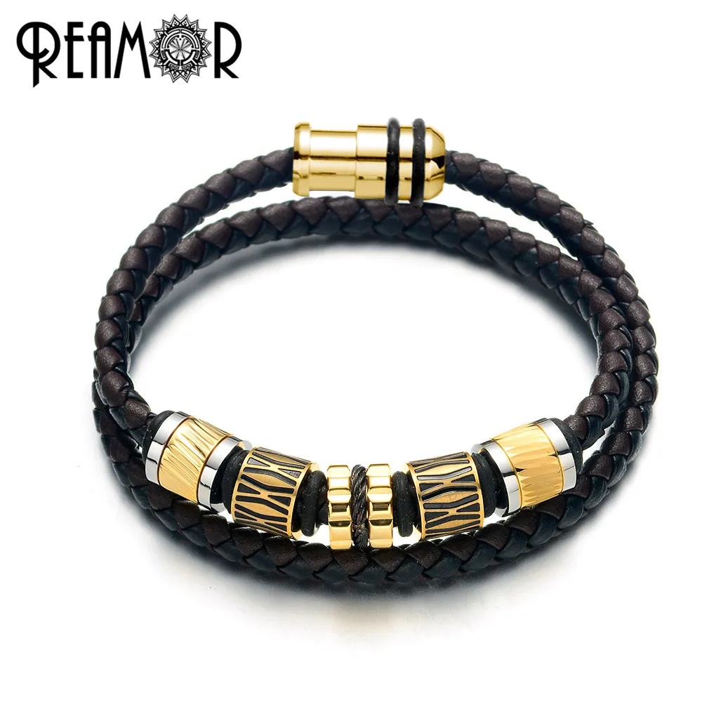 REAMOR 5pcs 316l Stainless Steel Metal Spacer Beads Black Steel Wire Inlay Charms Beads For DIY Bracelet Jewelry Making Findings