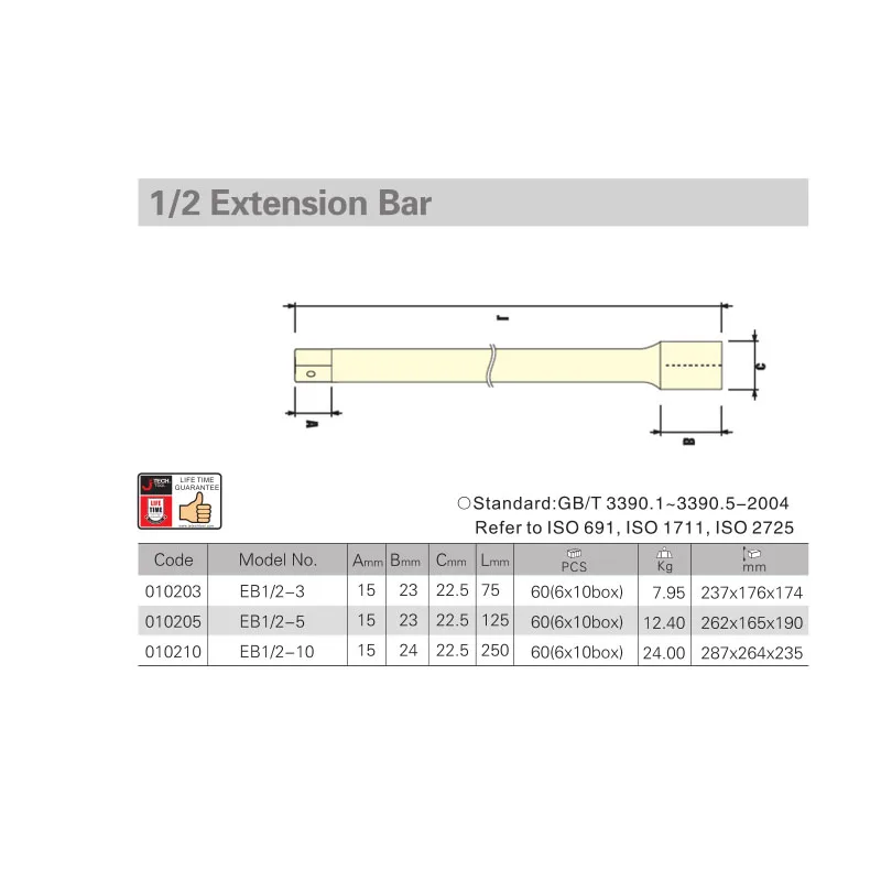 Jetech levenslange garantie 1/2 "inch drive door 3-inch 5-inch 10-inch extension bar CR-V staal