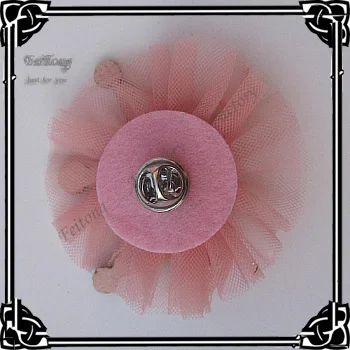 Free shipping!24pcs/lot  6cm tulle flower mesh flower with butterfly pins 3colors for your pick