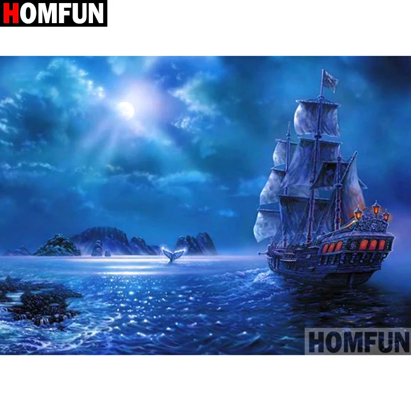 

HOMFUN Full Square/Round Drill 5D DIY Diamond Painting "Boat scenery" Embroidery Cross Stitch 3D Home Decor A10613