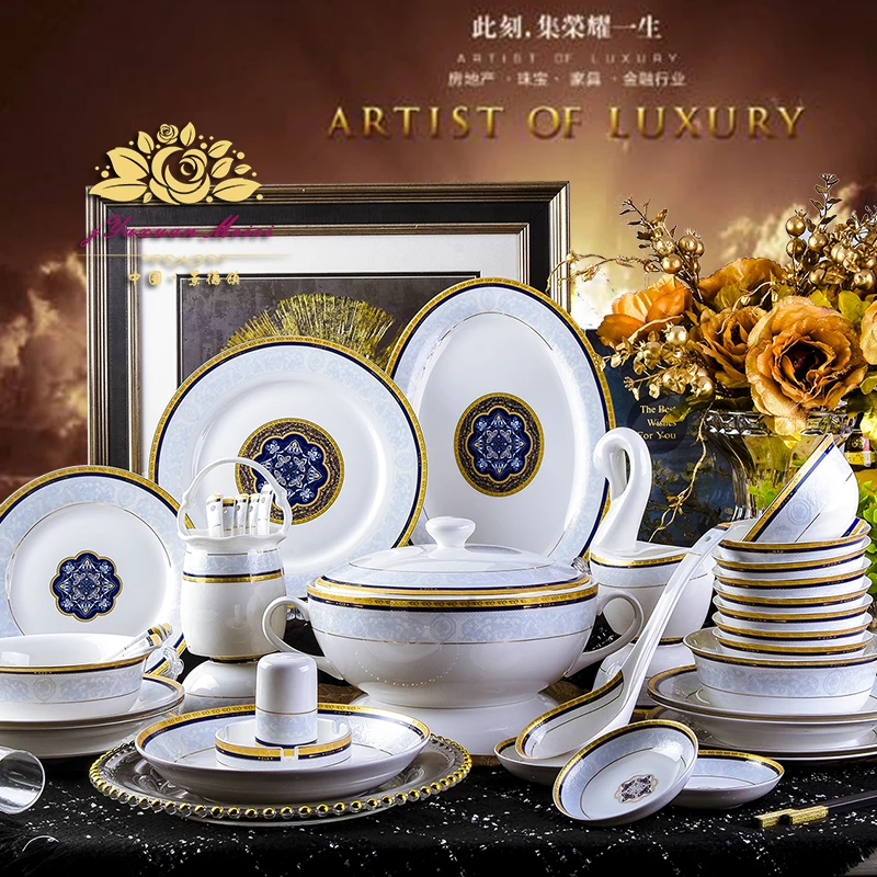 European dinnerware set 60PIECES Jingdezhen high-grade bone china bowl plate dish set western Phnom Penh ceramics home gifts