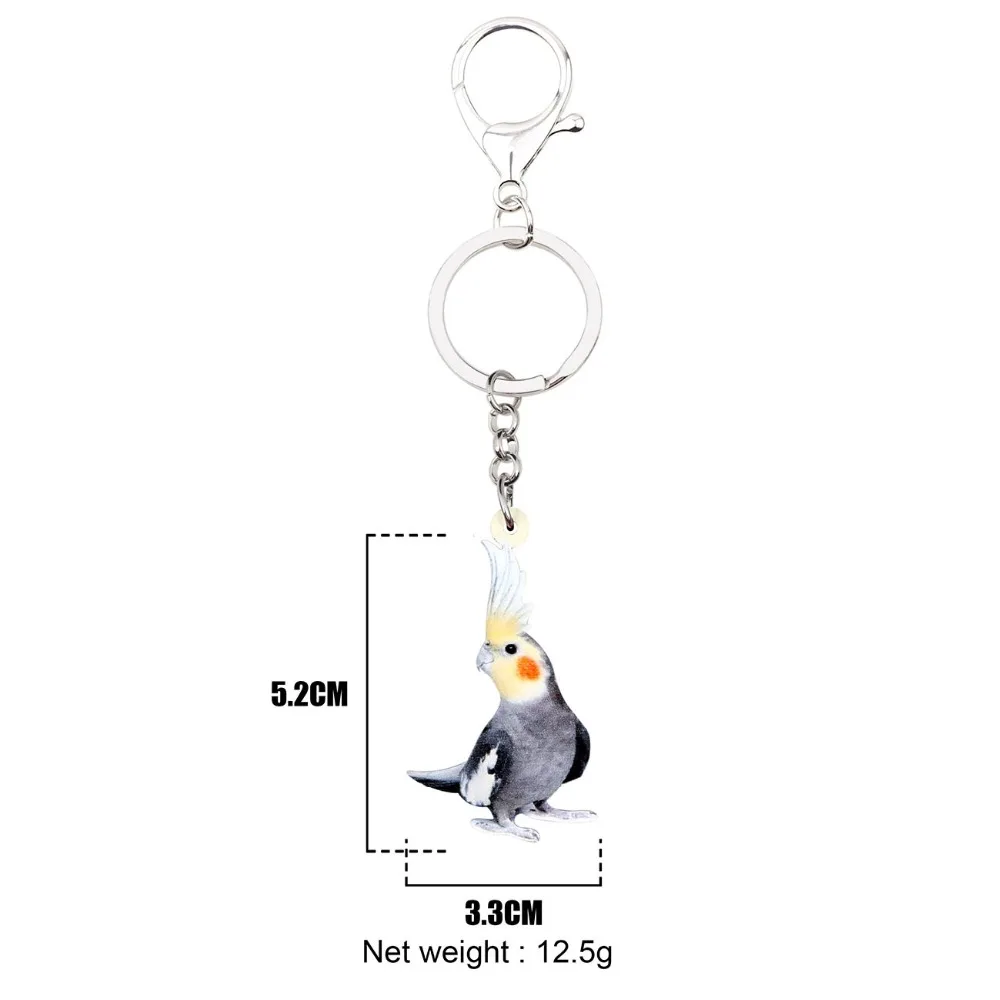 Bonsny Acrylic Cockatiel Parrot Bird Key Chains Keychain Fashion Animal Jewelry For Women Girls Bag Wallet Pendant Decoration