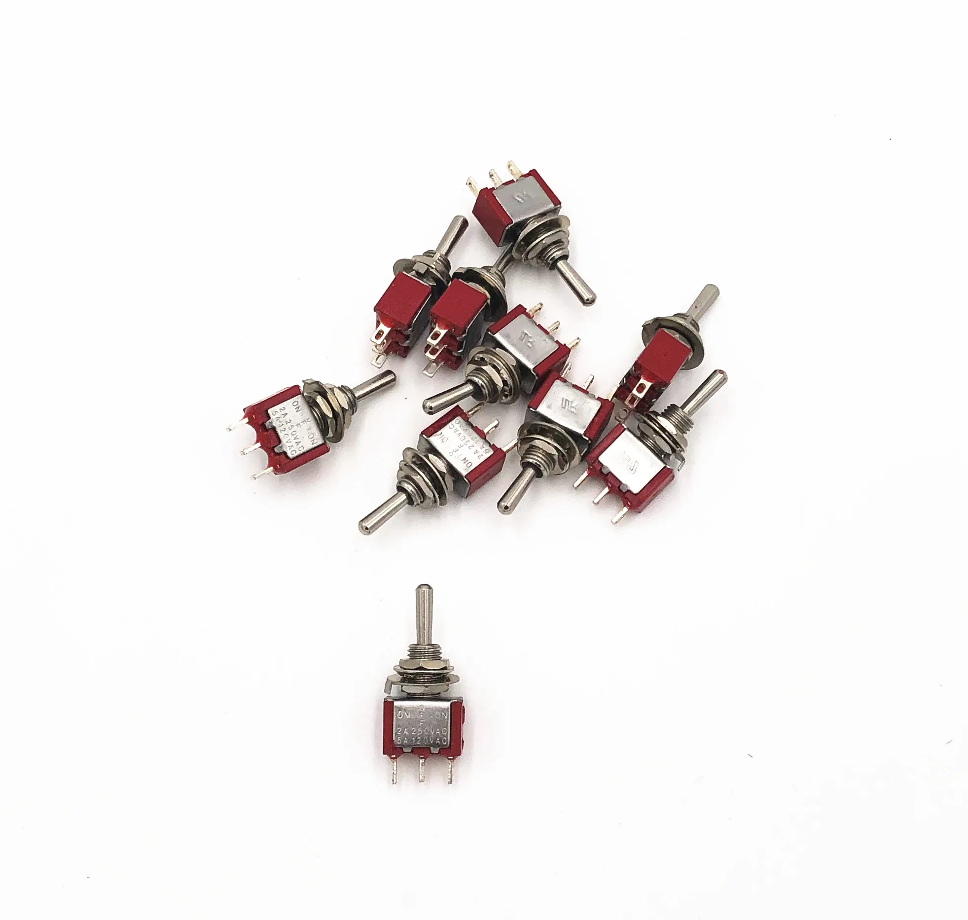 10Pcs MTS-123 Mini Toggle Switches 3 Pin 3 Position Momentary  (ON)-OFF-(ON) SPDT 250V 3A