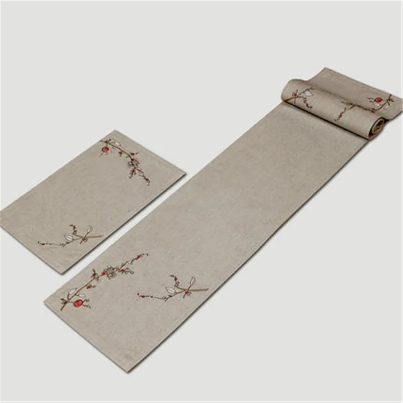 SBB Chinese classical Poetic style Tea ceremony linen Embroider dedecorate table runner fresh color tea table flag dining room