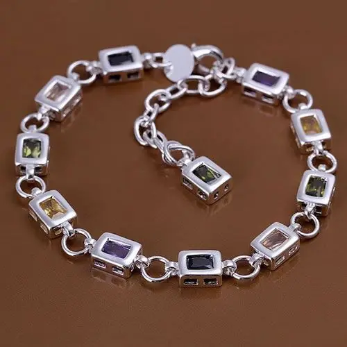 Delicate Gifts Silver Color Bracelets For Women Charm Fashion Jewelry Square Color Stone Bracelet LKNH261 Bbbajsia