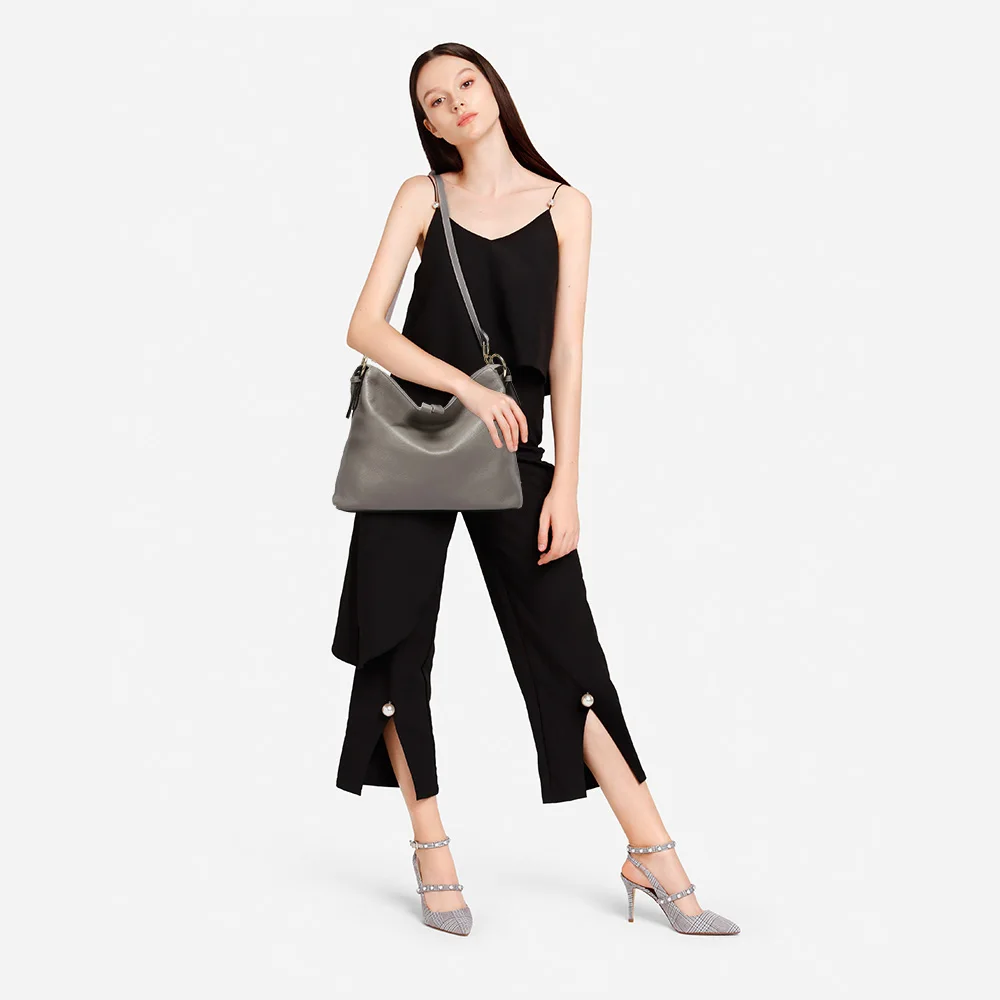 Zency New Style 100% Genuine Leather Handbag Fashion Grey Women Shoulder Bag Female Messenger Crossbody Purse Lady Casual Tote