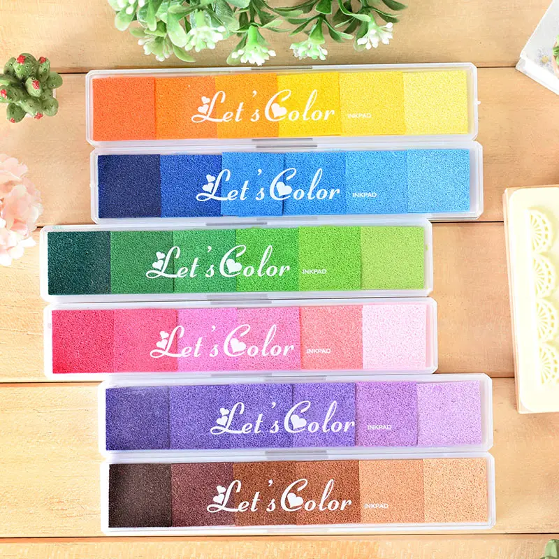 6 pcs/Lot Long bar Gradient inkpad Stationery set Stamp Color ink pad office accessories school supplies 6333