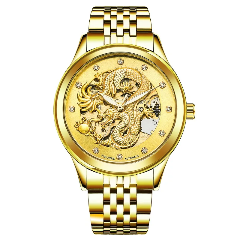 

TEVISE Chinese Dragon Men Watch Automatic Watches Luminous Waterproof Male Clock Mens Watches Top Brand Luxury Wristwatches New