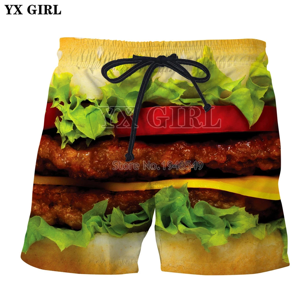 YX GIRL Drop shipping 2018 Summer New Fashion Mens shorts delicious food Burger/Pizza/Beef Printed Cool Casual Shorts