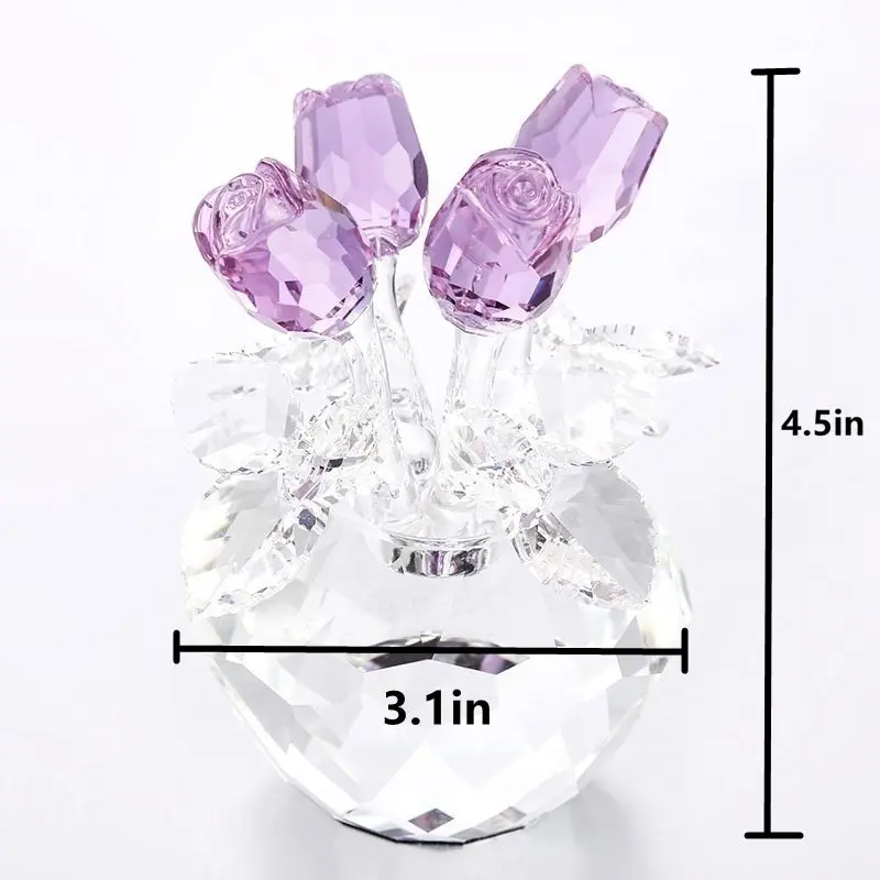 Souvenir Gift Crystal Red Rose Flower Figurine Spring Bouquet Sculpture Ornaments Gift-Boxed Home Wedding Decor Favors
