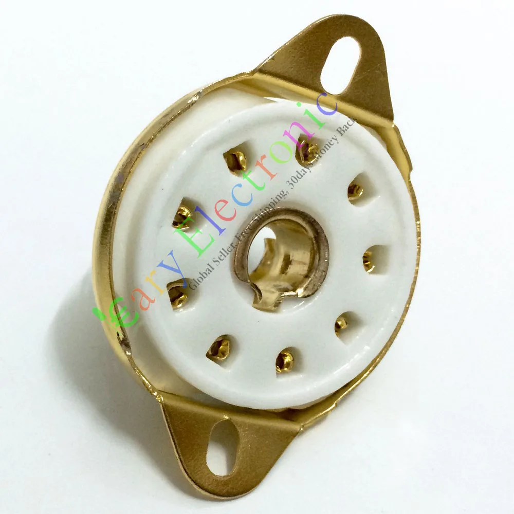 Wholesale and retail 4pc 9pin Gold Ceramic vacuum tube socket value EC52 EF50 EF55 EFF51 audio amp free shipping