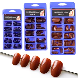 100Pcs False Nails Short Oval Full Cover Nail Tips New Candy Colors Brown Cherry Red Wine Red Artificial kids Fake Nails