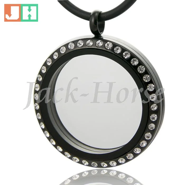 

High quality 30mm black plated Crystal 316L magnetic 2015 stainless steel black floating locket