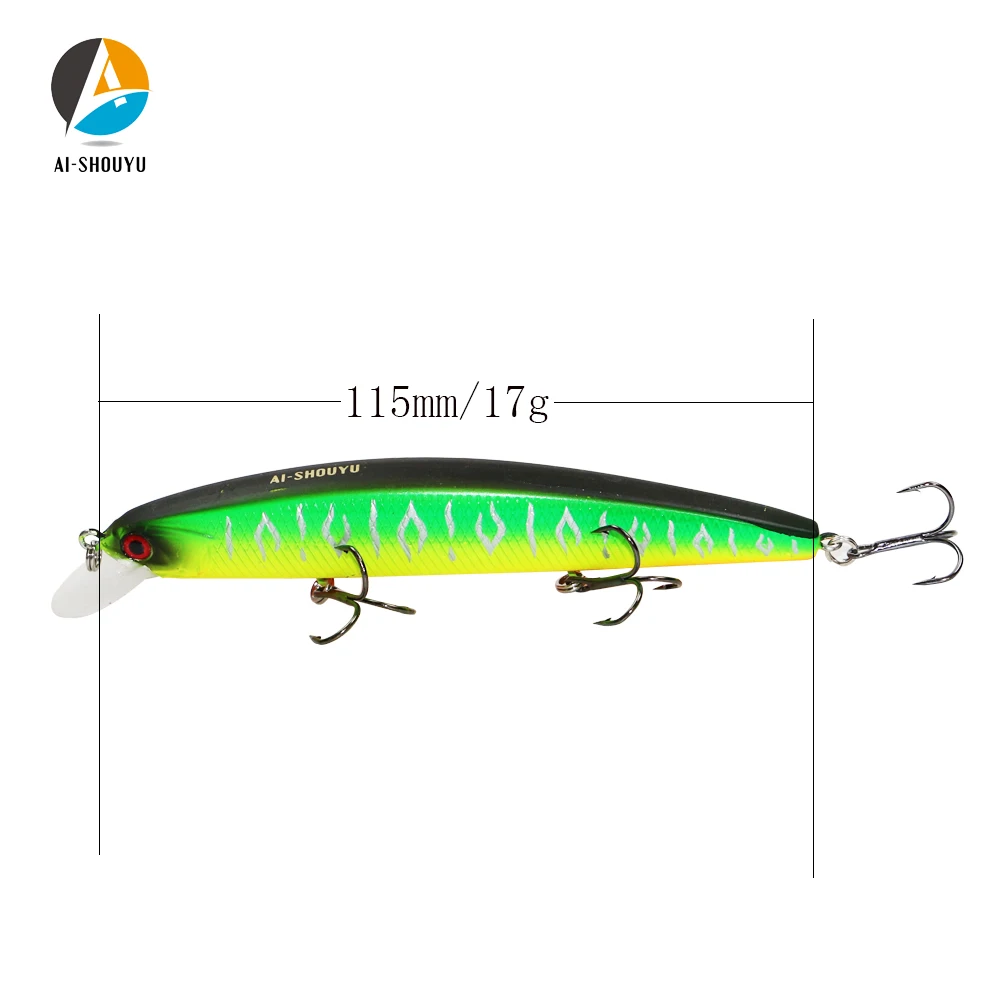 AI-SHOUYU 1pc New Minnow Fishing Lure 105mm 17g Hard Bait with 3 Treble Hook Suspending  0.5-1.0m Depth Wobbler Fishing Tackle