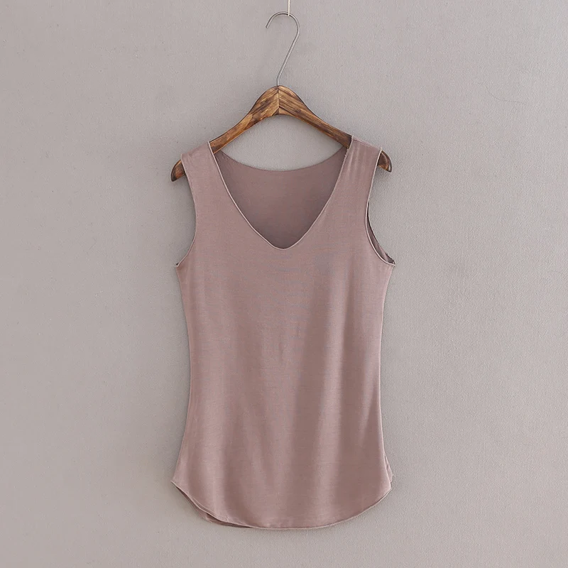 

Female summer modal cotton v neck loose sleeveless vest solid casual brief tank tops
