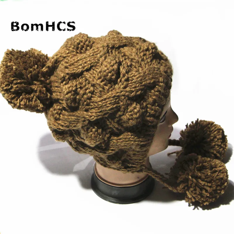 BomHCS 100% Hand Made Knit Hat Winter Thick Warm Women's Girls' Kids' Beanie Earmuff Cap