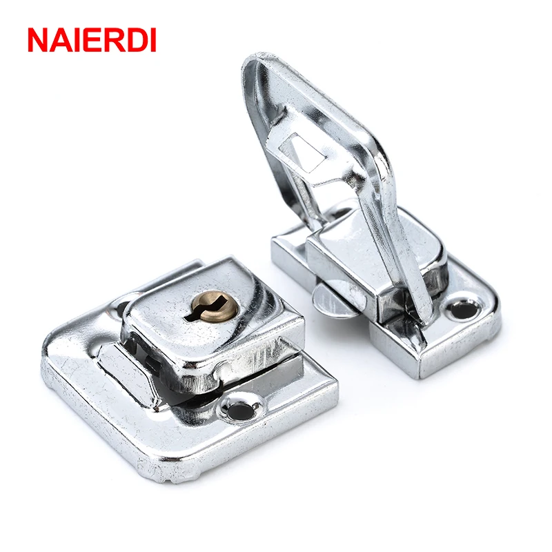 NAIERDI J402 Cabinet Box Square Lock With Key Spring Latch Catch Toggle Locks Mild Steel Hasp For Sliding Door Window Hardware