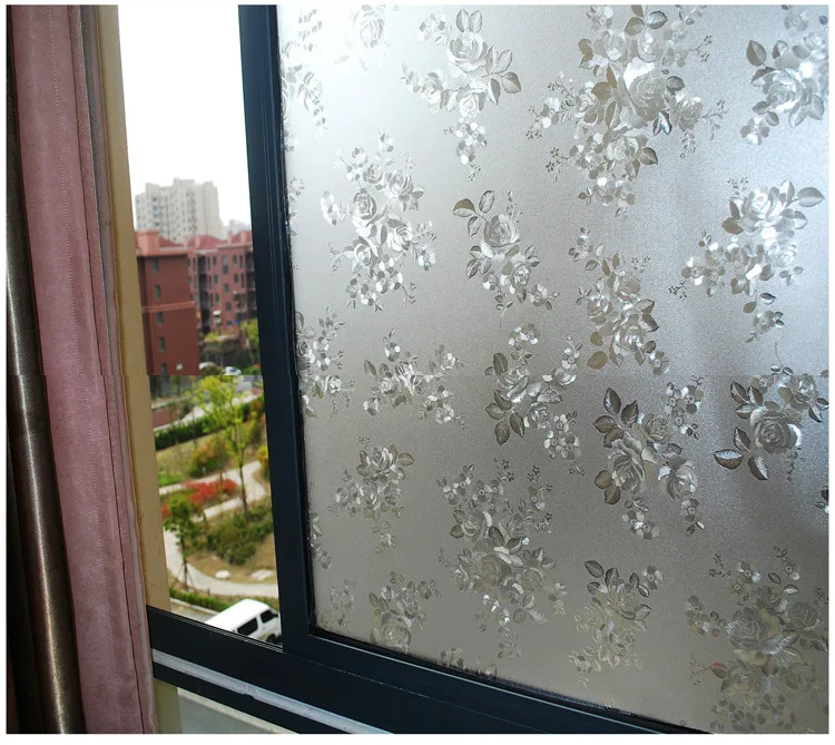 

Frosted Static Cling Glass Sticker, UV Resistant Glass Film withow Decoration, 3D Embossed Rose Pattern , 45, 60, 75x300cm