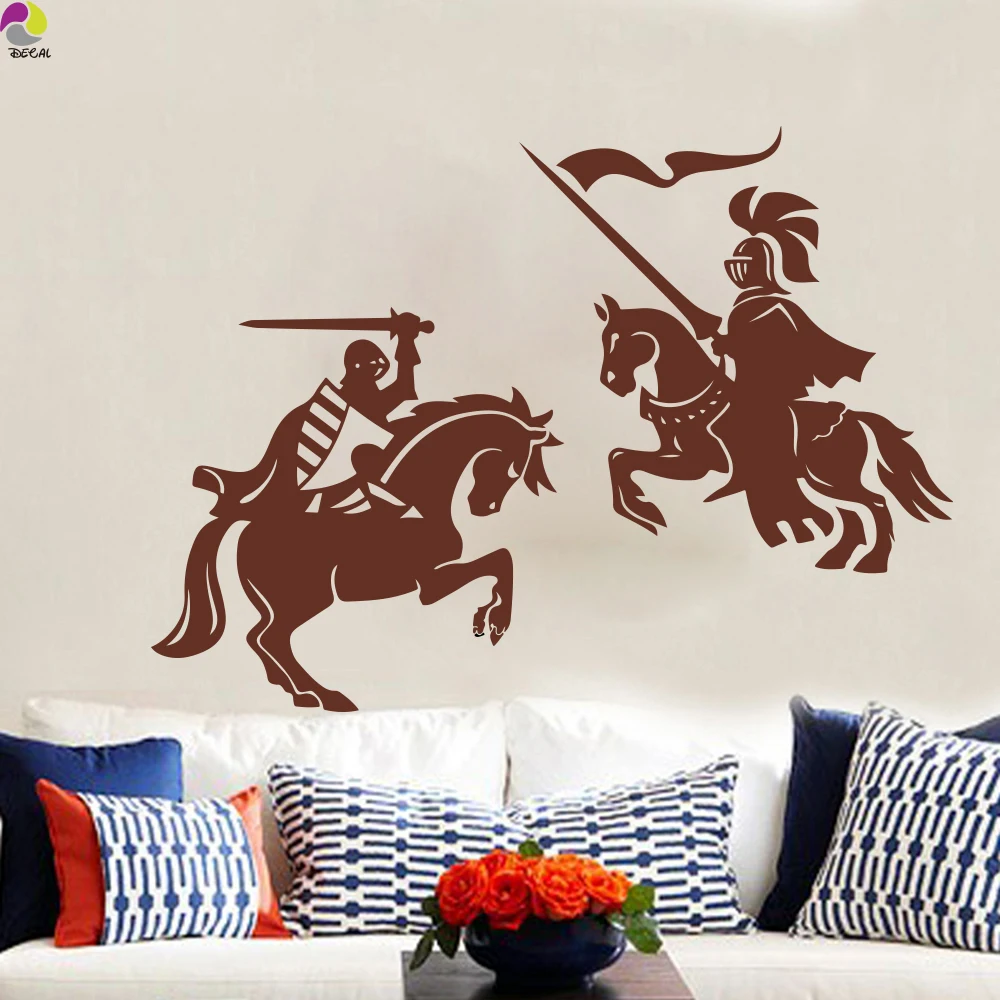 Knight Warrior Wall Sticker Kids Room Living Room  Medieval Dragon Slayer horse Solider Army Wall Decal Bedroom Vinyl Decor