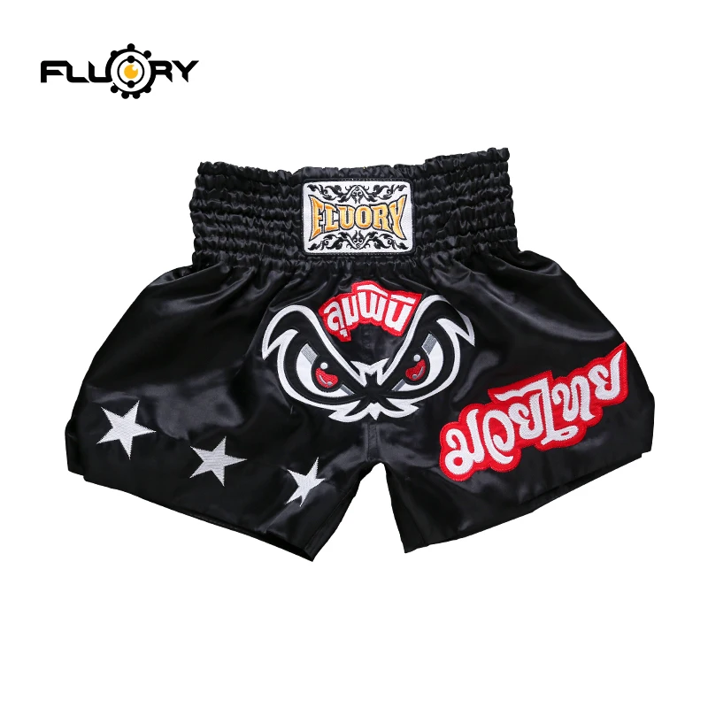 Fluory new design embroidery carton cat muay thai shorts/ boxing shorts