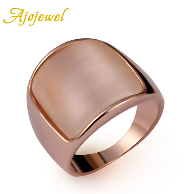 Ajojewel Single Square Opal Stone Rings For Women Men Rose Gold-color Finger Jewellery