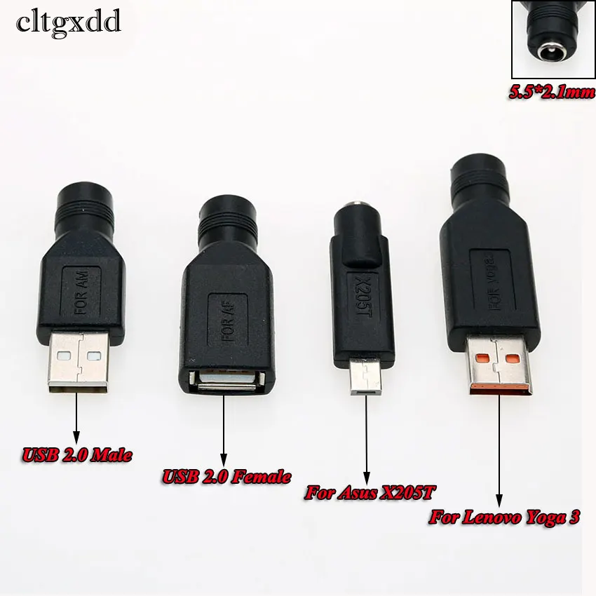 Cltgxdd 1 шт. 5,5*2,1 мм гнездовой разъем к USB 2,0 2,0*0,6 4,0*1,7 5,5*3,0 мм Штекерный разъем питания постоянного тока адаптер для Asus X205T