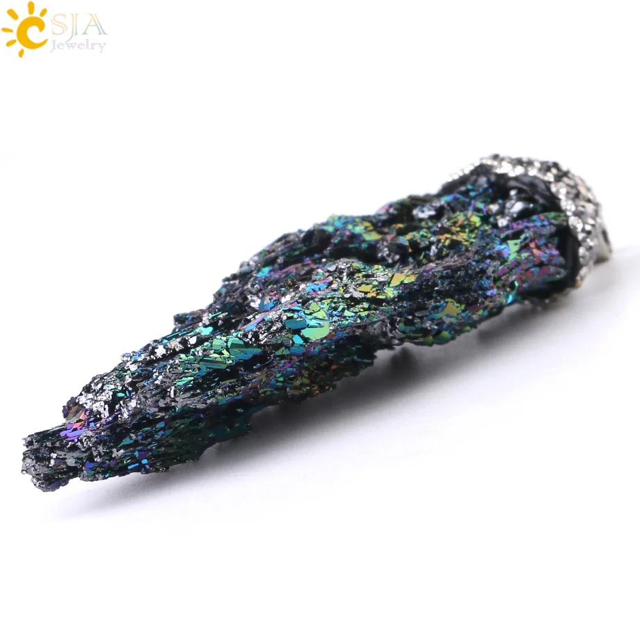 CSJA Real Reiki Natural Ore Stone Pendant Irregular Raw Gem Mineral Material Healing Jewelry Rhinestone Beads Cap Stock E081