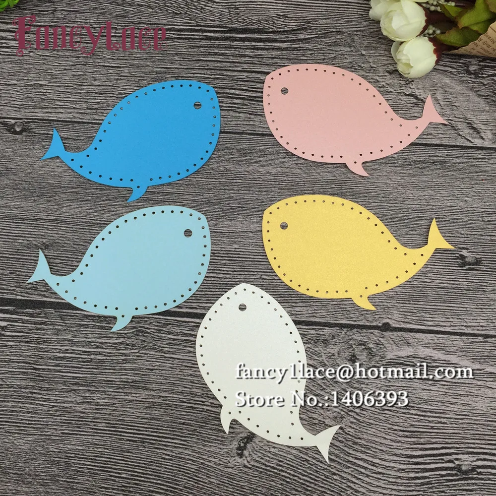 60PCS Laser Cut whale fishes Pearl Paper Card Hang Tag Gift Card Baby Shower Party Decoration diy wish cardBook Mark for kids