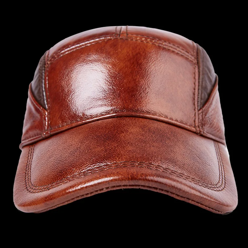 Men\'s Baseball Cap Leather Hat Male Female Fashion 100% Genuine Leather Cap Adult Casual Outdoor Baseball Cap Adjustable B-7187