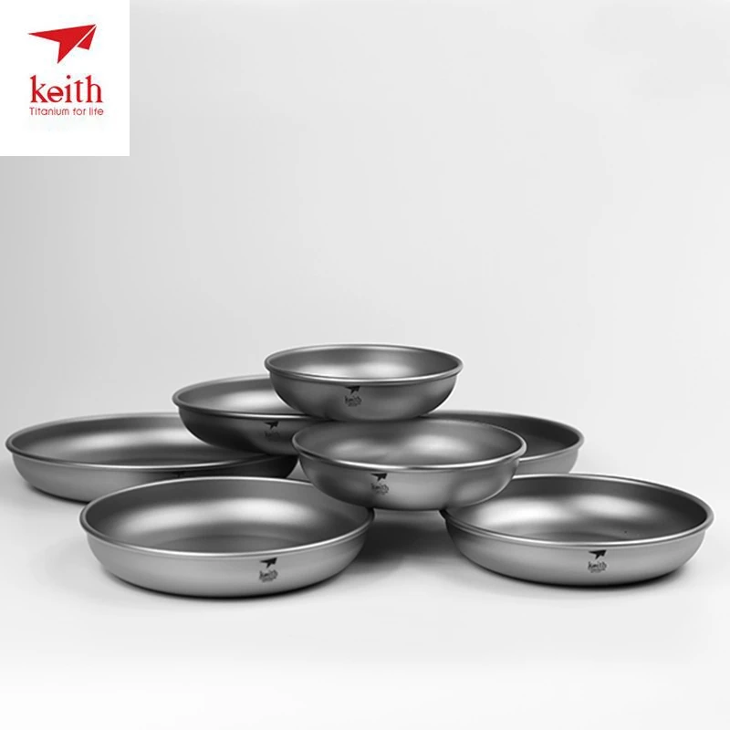 Keith Titanium Plate Camping Titanium Dishes Saucer Outdoor Tableware Camping Plates Cutlery 150ml-450ml Ti5371 Dropshipping