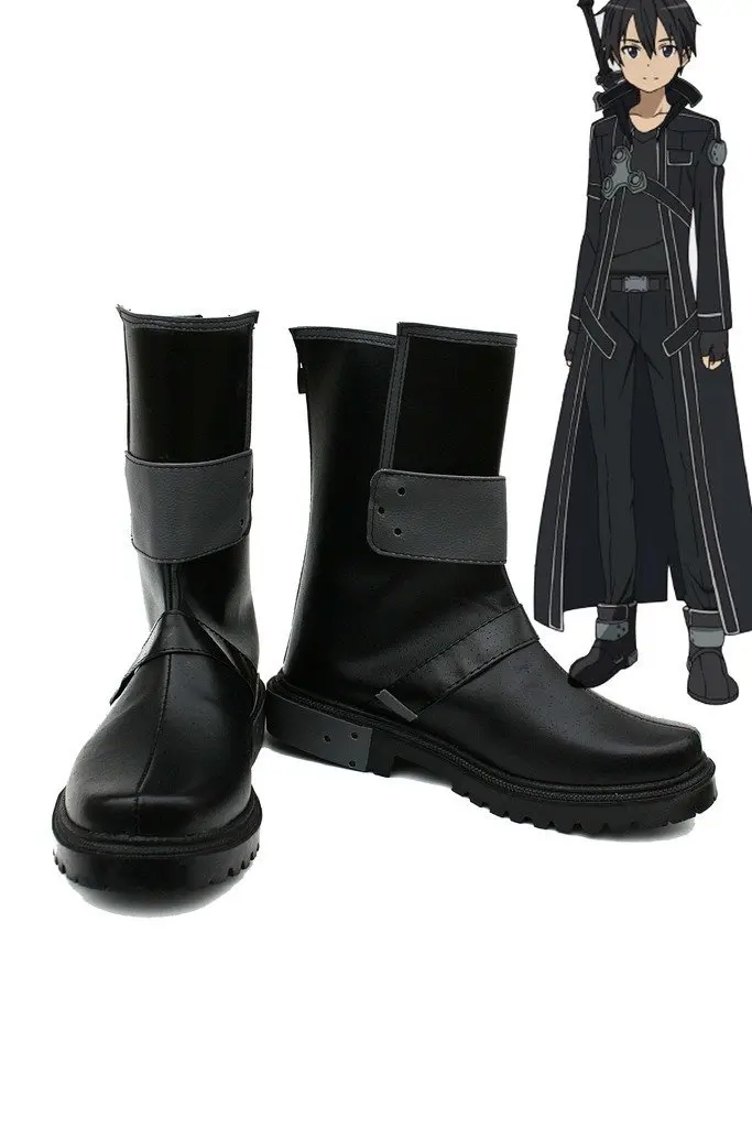 

GGO Kirito Shoes Cosplay Sword Art Online Kirigaya Kazuto Kirito Cosplay Boots Black Shoes Custom Made Any Size