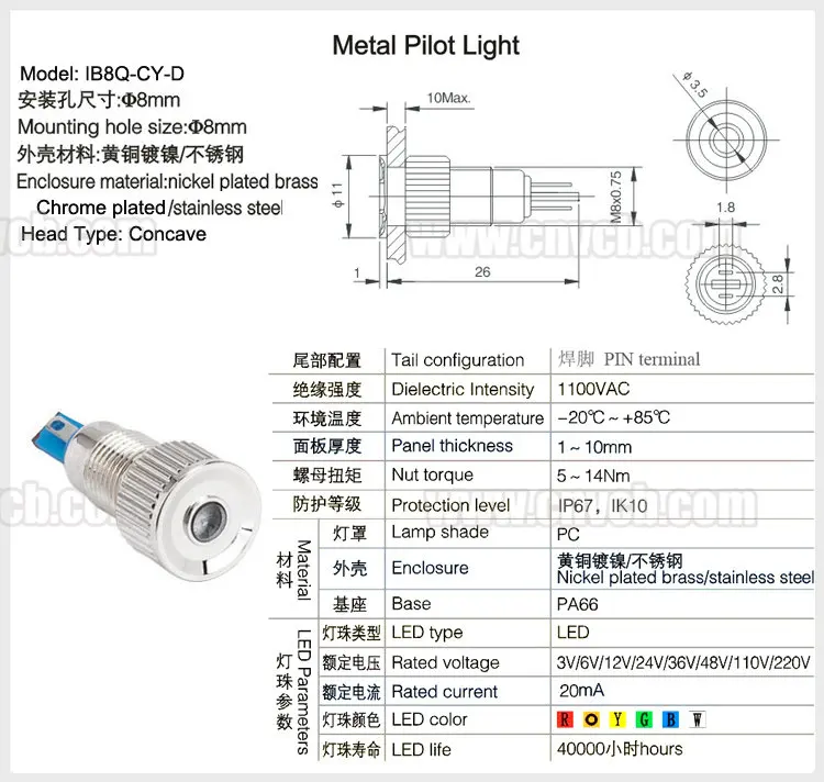 8 ミリメートル径メタルパイロットランプ Ponit ドット Led 3 ボルト 5 ボルト 12 ボルト 36 ボルト 48 ボルト凹ヘッドイルミネーションライトインジケータ 2 ピン真鍮信号 Warne ランプ