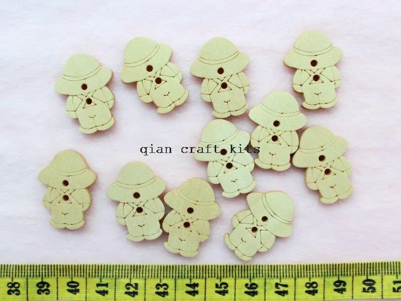 600pcs big DIY Kawaii Wood Button wooden buttons Boy in hat Natural color 24mmx15mm farmer tan overalls