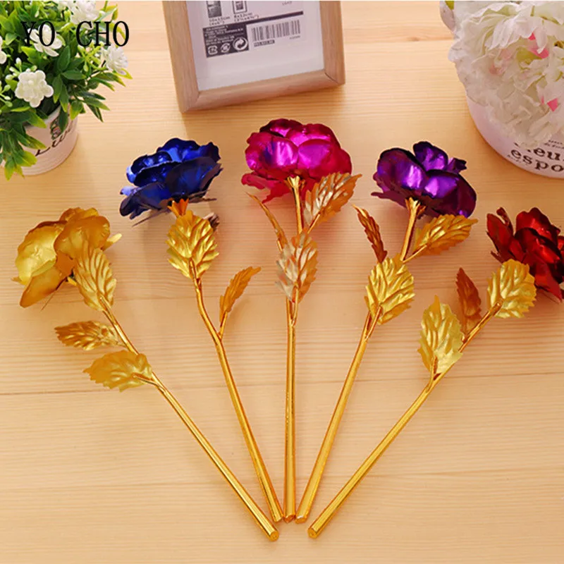 YO CHO DIY Gold Foil Rose Flower Mother\'s Day Gift Wedding Flower Home Decoration Valentine\'s Day Gift  Gold Rose for Girlfriend