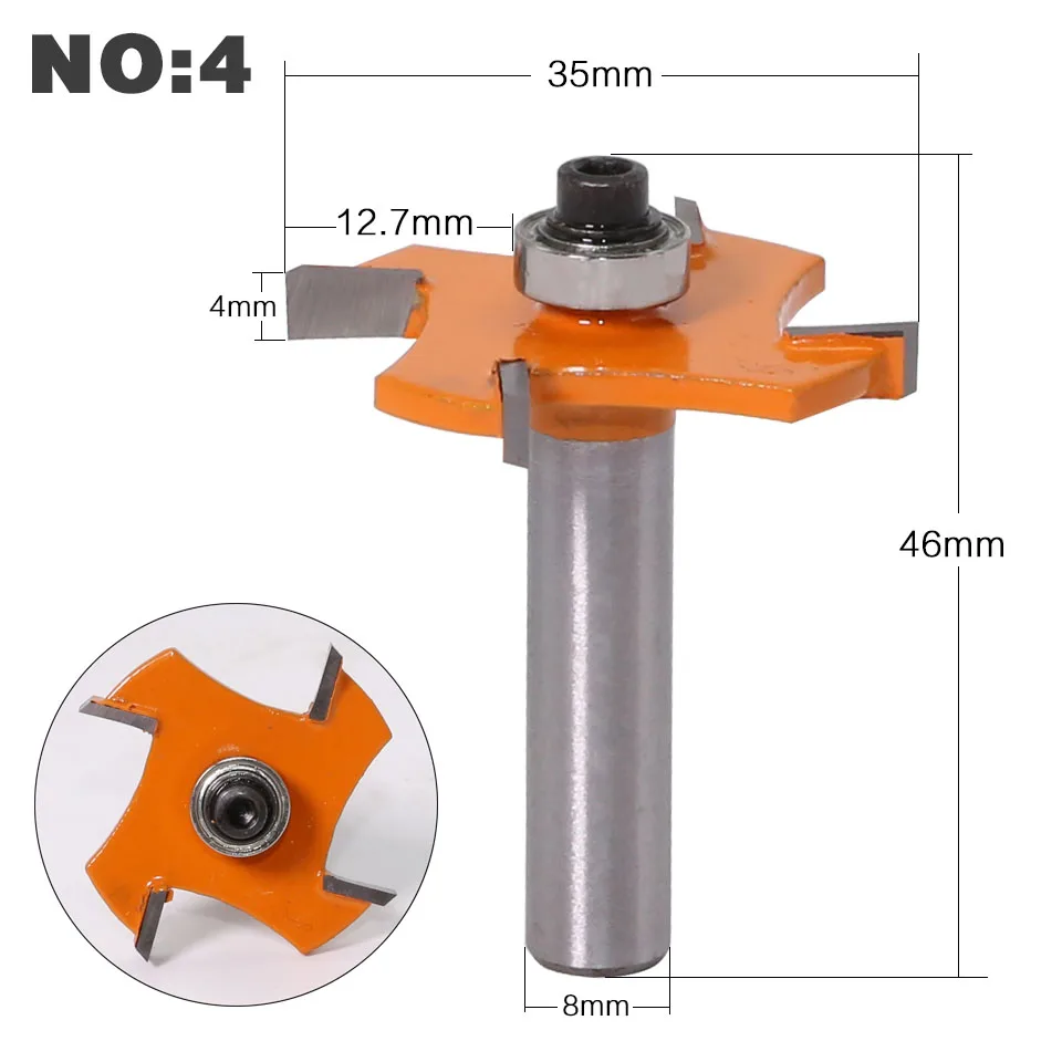 1pc 8mm Shank T type bearings wood milling cutter Industrial Grade Rabbeting Bit woodworking tool router bits for wood