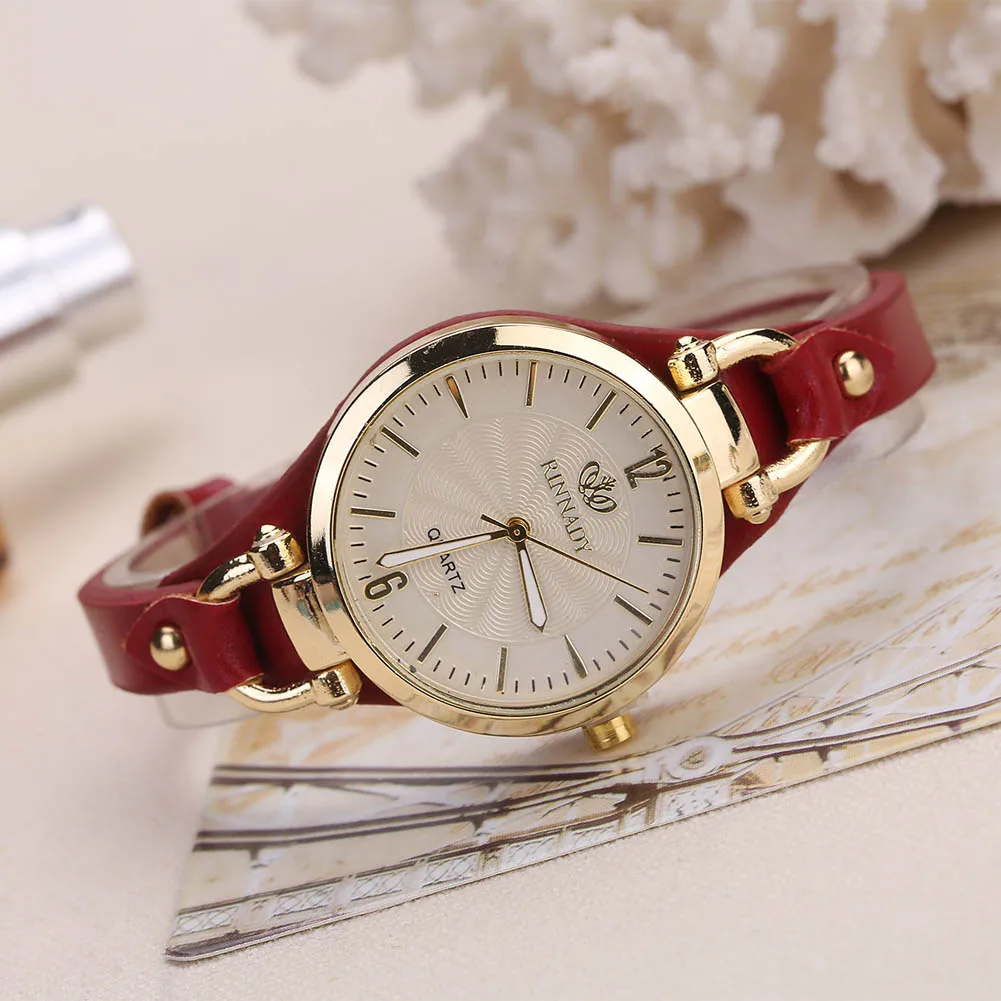 Vrouwen Casual Horloges Ronde Wijzerplaat Klinknagel Pu Lederen Band Horloge Dames Analoge Quartz Horloge Gift Fashion Luxe Polshorloge