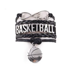 Little Minglou Infinity love basketball mom bracelet basketball team charm leather wrap bracelets & bangles for women jewelry