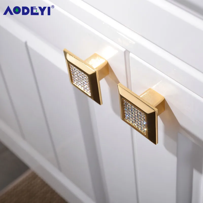 Super Luxury 24K Real Gold Czech Crystal Drawer Cabinet Knobs and Handles Door Handle Furniture Knobs Pull Handles ,Not Fade