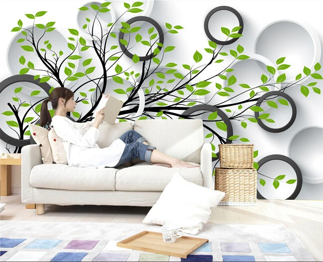 

Latest 3D murals, 3D solid circle background, big tree murals papel de parede,hotel living room sofa TV wall bedroom wallpaper