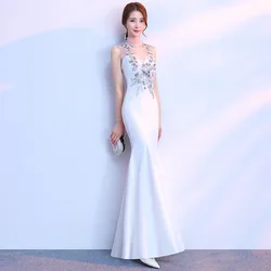 White Stage Show Qipao Sequins Mermaid Cheongsam Dress Vestidos Chinos Oriental Wedding Gowns Party Dresses Size 3XL