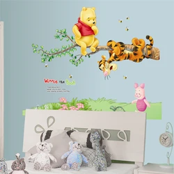 Winnie The Pooh Bear With Tiger Pig Wall Stickers For Kids Room Home Decoration Cartoon Animals Mural Art Children's Wall Decals