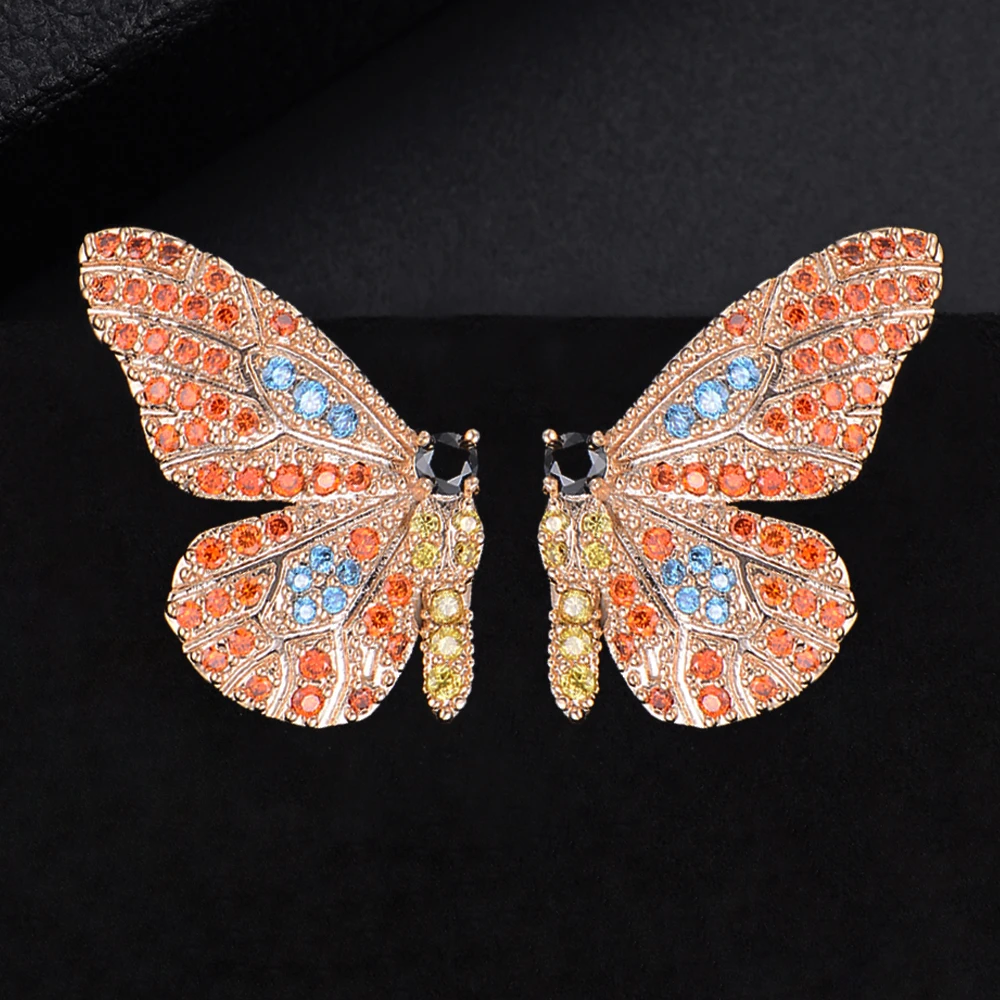 GODKI 28mm Multicolor Flying Butterfly Full Mirco Paved Microl Zirconia Women Bridal Dress Wedding Every Earring Fashion Jewelry