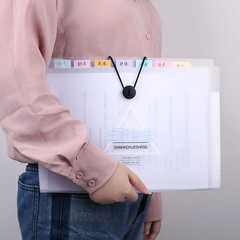 1Pc Transparent A4 Expanding Wallet 8 Layer PP Folder Ticket Bag Buckle Design Water