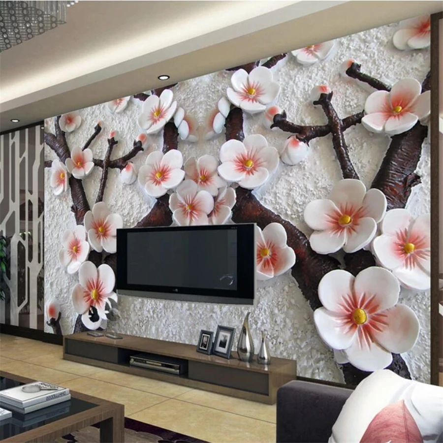 

wellyu papel de parede Custom Wallpaper 3d Photo Murals Relief Plum Blossom sofa Background Wall papel de parede 3d wallpaper