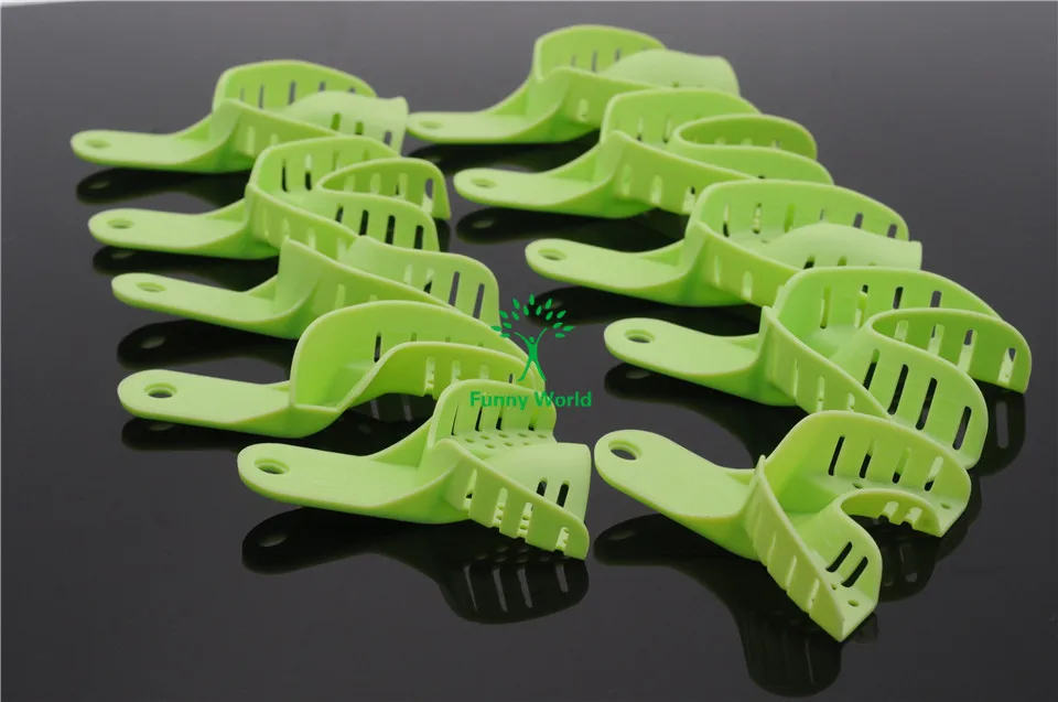 

New Arrived Dental Autoclavable Central Green 10pcs/Bag Full Size Plastic Impression Trays